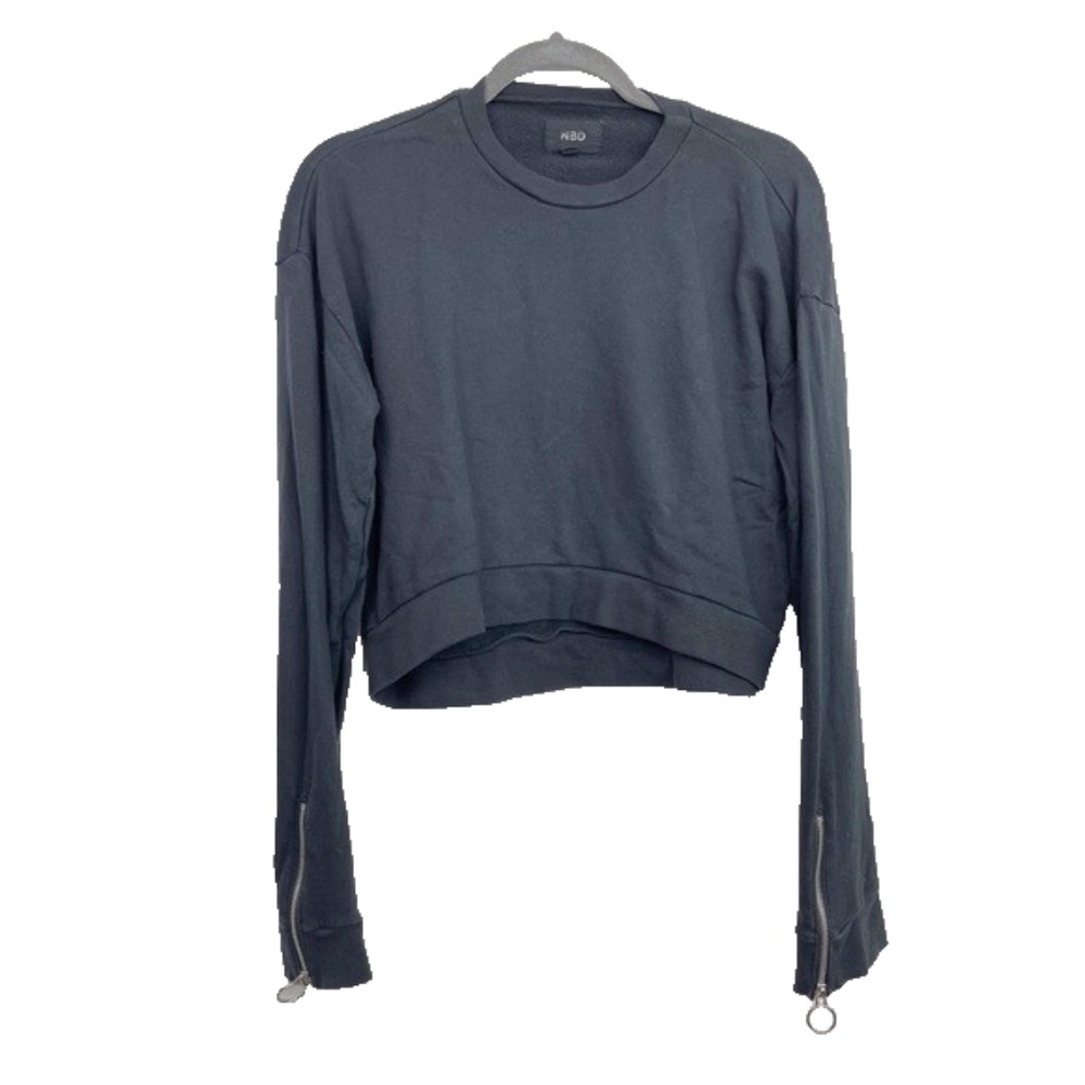 NBD Size S Small Black Zipper Cuff Crop Pullover Sweater Womens
